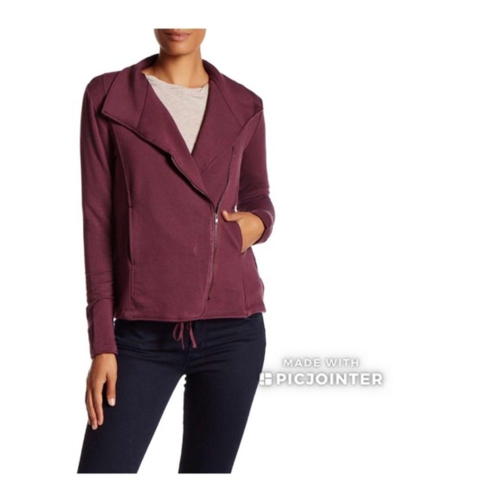 NWT H by Bordeaux Nordstrom Fleece Moto Jacket Blazer XS Aubergine
